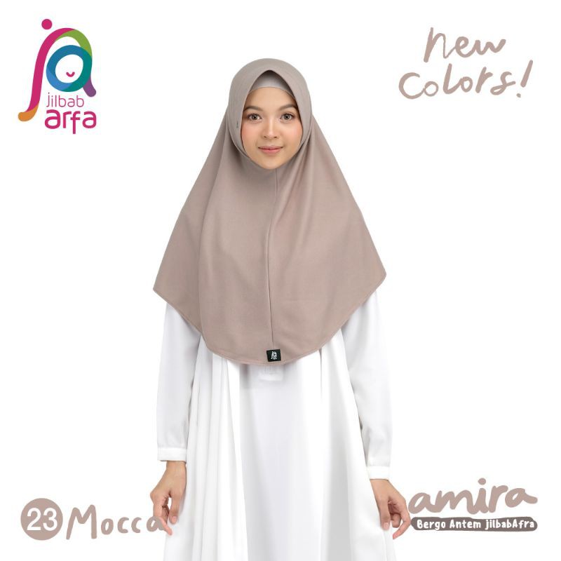 AMIRA NEW COLOURS Bergo Antem bahan kaos premium by jilbab arfa ex afra-Mocca