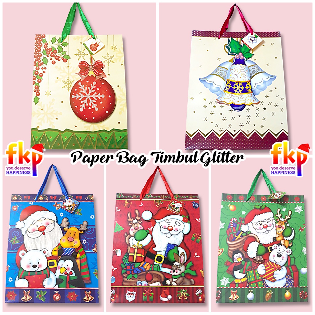 

FUN KIDS PARTY - Paper Bag Natal 3D Glossy Glitter Hard Paper Bag