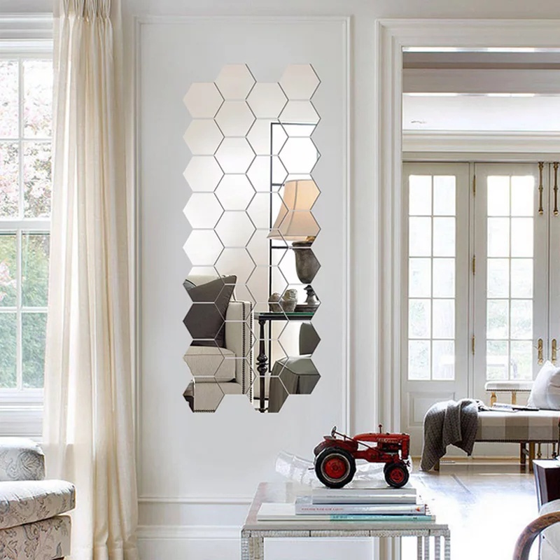 Cermin Hexagonal Dinding Dekorasi Anti Pecah Bahan Premium Lapis Akrilik 1 PCS - Kaca Sticker Tembok Aesthetic Unik Hexagon Besar Mirror Acrylic Cermin Kamar Mandi Ruang Tamu Untuk Hiasan Gold Silver-2