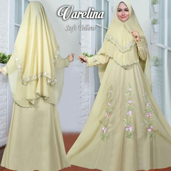BAJU GAMIS SYARII SYARII MUSLIM MEWAH VARELINA BORDIR KUNING SOFT