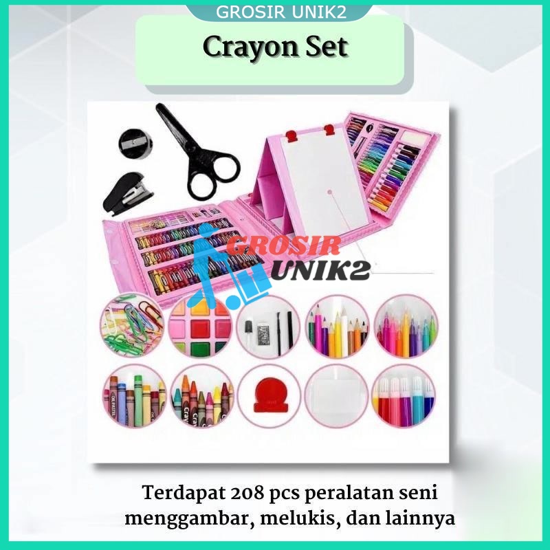 Pensil Warna Crayon Set 208 Pcs Alat Menggambar Mewarnai Anak PENCIL WARNA ANAK JUMBO