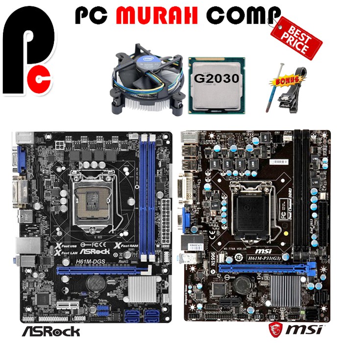 Mainbaord LGA 1155 H61 Dengan Processor G2030 dan FAN Ivy bridge