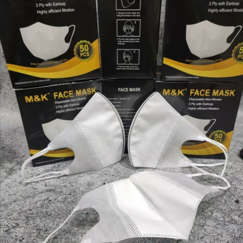 NO BOX MASKER DUCKBILL 3PLY M&K MK FACE MASK KEMENKES HITAM