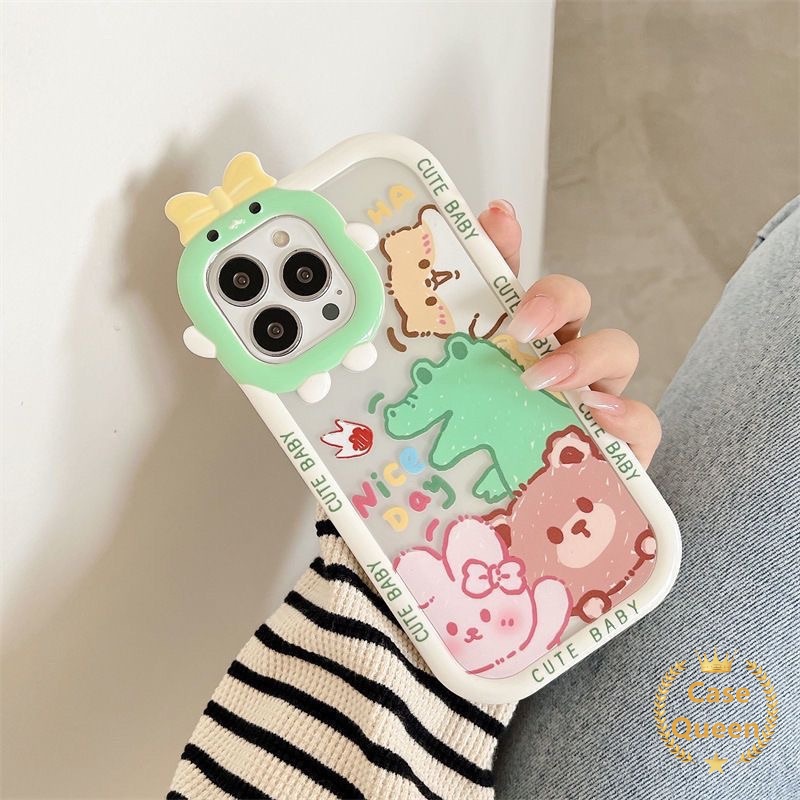 Bow-knot Little Monster Case OPPO A17 A7 A5S A12 A15 A55 A5 A5 A54 A15s A17K A31 A3S A12E A53 A74 A95 A16K A16E A52 A92 A96 A76 Reno 5F 4F A9 A57 A16 A16s Dinosaurus Kelinci Beruang Puppy