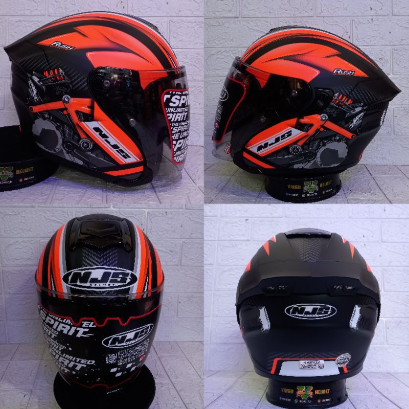 HELM NJS KAIROZ DV RUSH BLACK ORANGE FLUO DOUBLE VISOR NJS KAIROZ