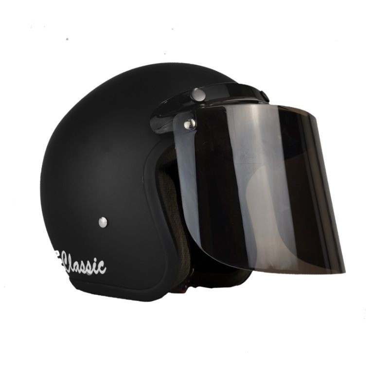 Helm bogo retro  Hitam Doff kaca flat visor