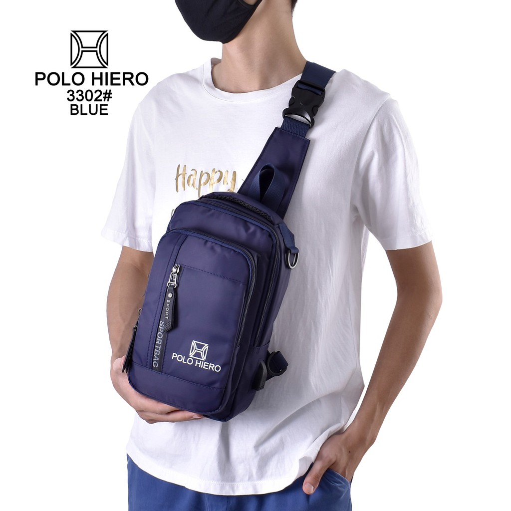 Tas Selempang Polo Hiero 3302 Tas Dada,Tas Slingbag,Ransel Selempang 3IN1 (Free Extension Kabel USB)