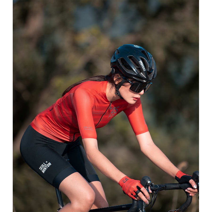 baju sepeda jersey roadbike wanita  pria logo sku*l m*nt0n 05 pm red tangan panjang , tangan pendek