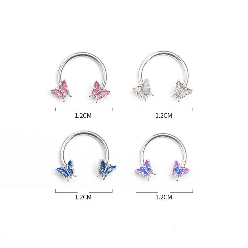 Anting Tindik Telinga / Hidung Desain Butterfly Horseshoe Ukuran 10MM