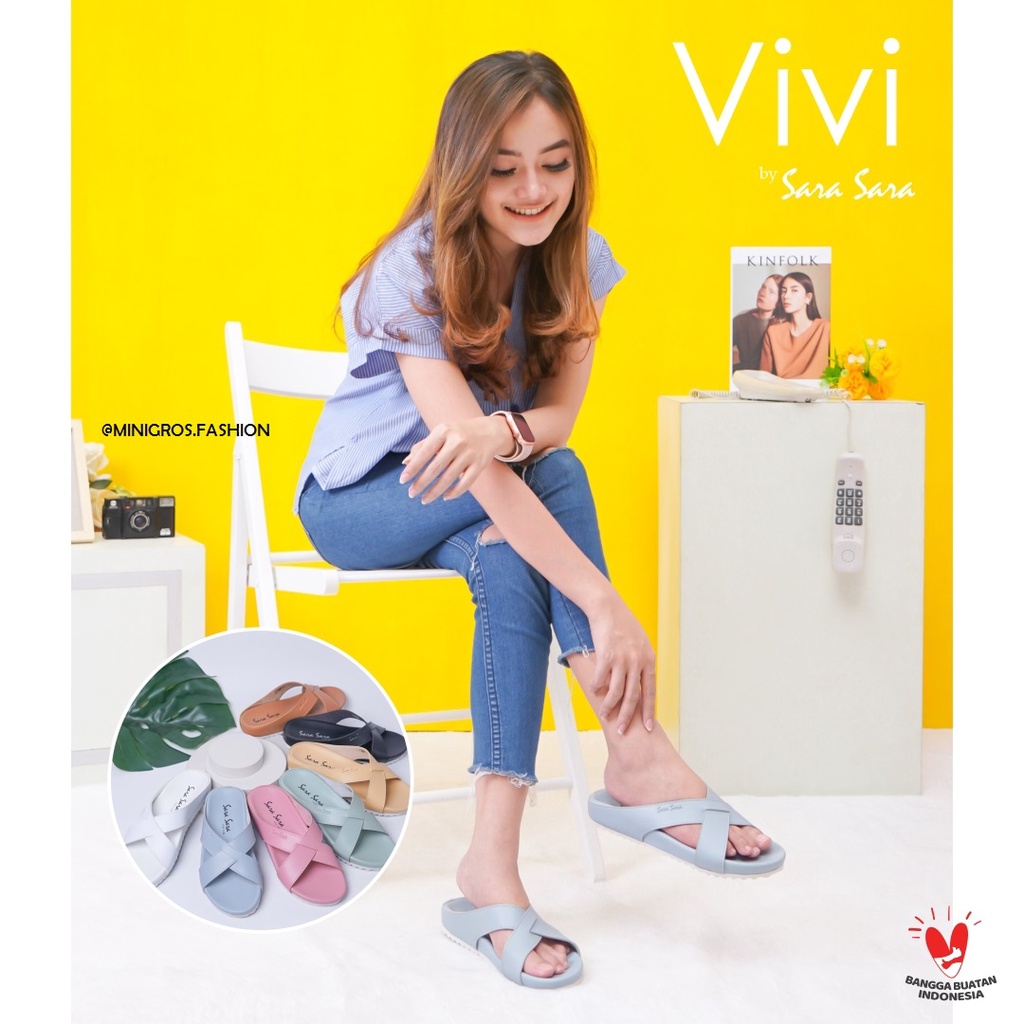 Sara Sara VIVI Sandal Tali Wanita Sandal Silang wanita sandal slop wanita kekinian