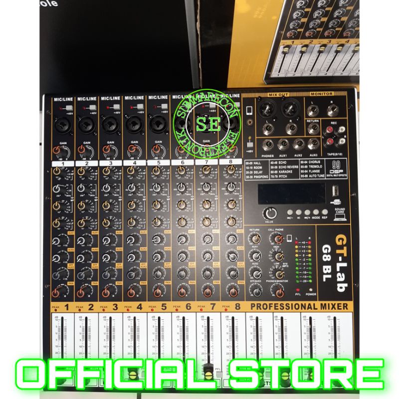 mixer audio 8 channel original gt lab 8l usb bluetooth recording