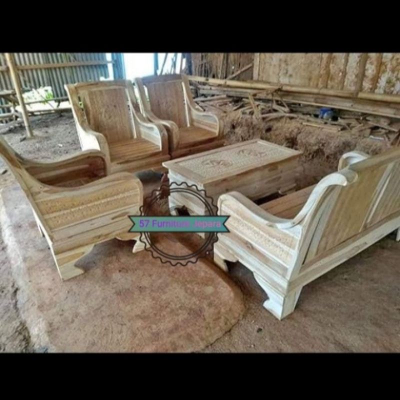 Meja kursi tamu model minimalis kayu jati mentahan