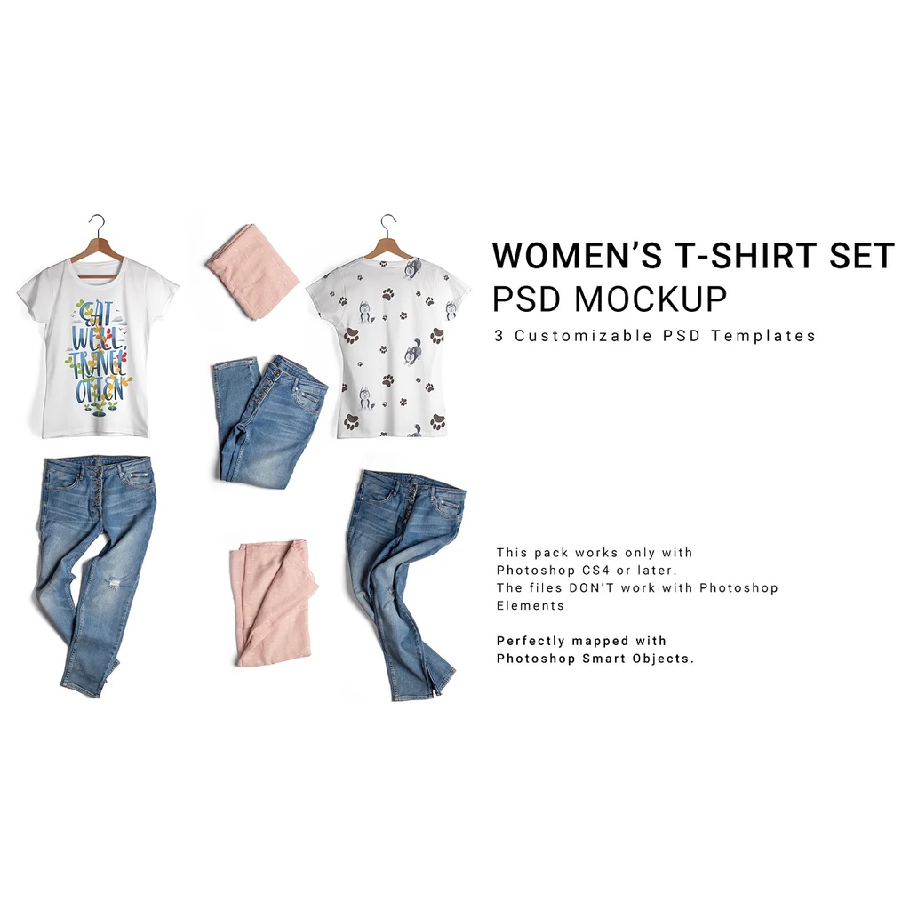 Womens T-Shirt And Jeans Mockup Set