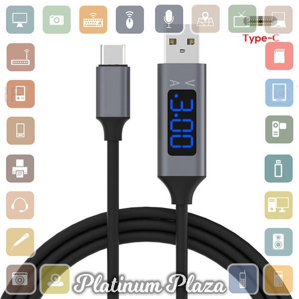 TOPK Kabel Charger USB Type C TPE 3A 1 Meter with Voltage Meter - CS0132 - Black`WLTKXU-