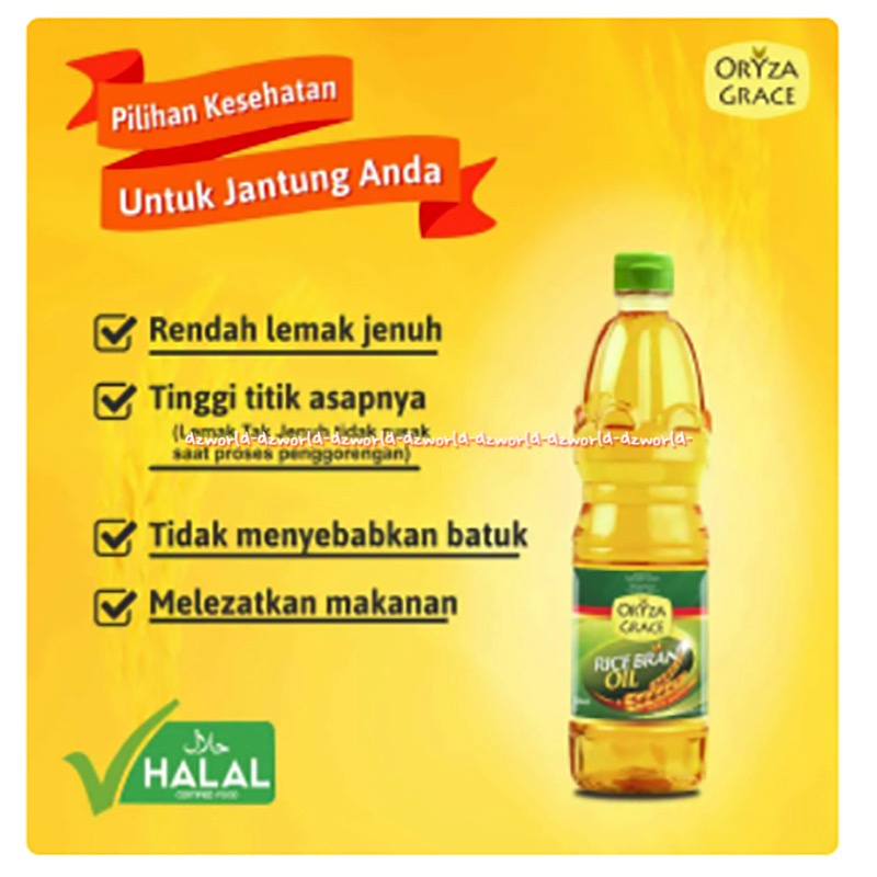 Oryza Grace 1L Rice Bran Oil Minyak Goreng Bekatul Padi Kemasan Botol Ricebran Oriza 1 Litter Rendah lemak Tahan Panas Tinggi Rice Brand