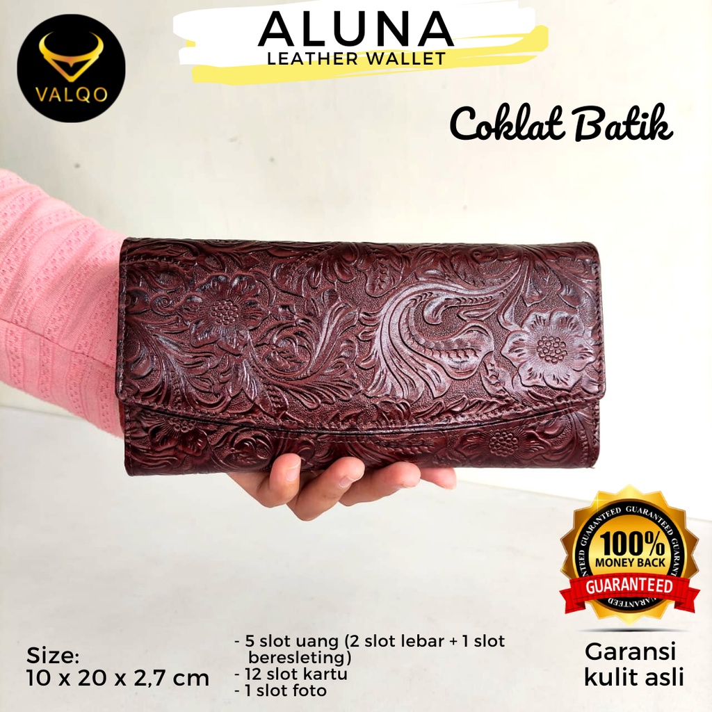 [VALQO] ALUNA Dompet Kulit Sapi motif Batik Kartu Wanita Perempuan
