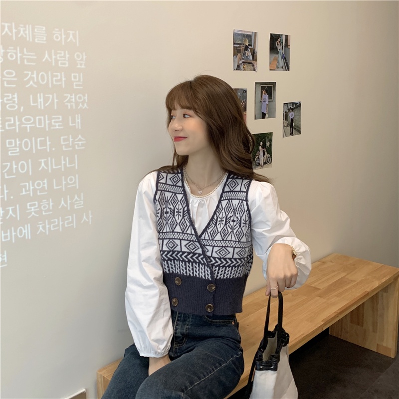 XIAOZHAINV Rompi Rajut Pendek Korea V-Neck