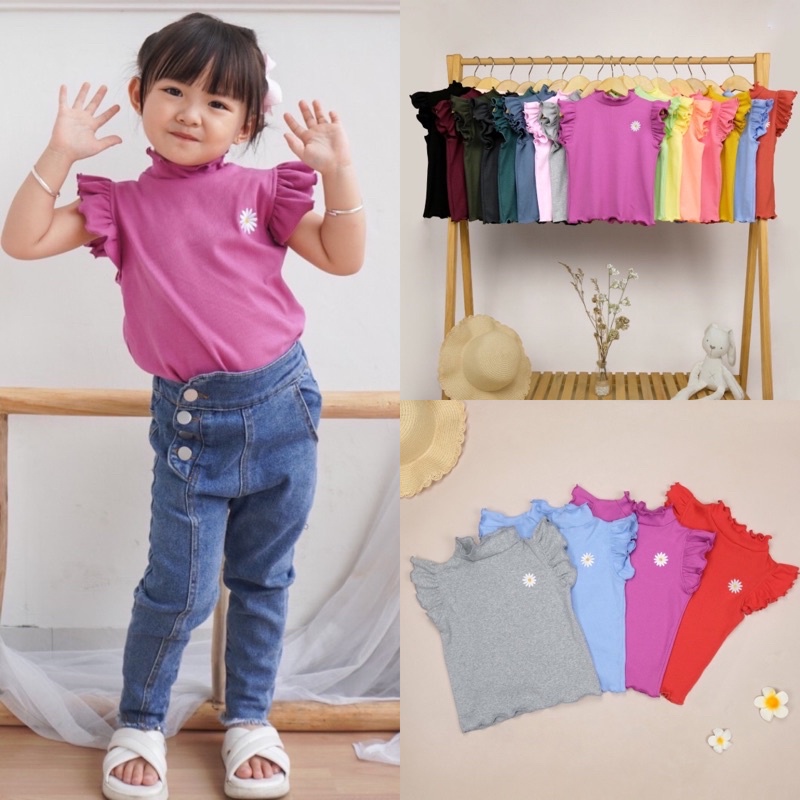 Rib Top Daisy 6bln-5thn / Kaos Atasan Pendek Anak Turtleneck