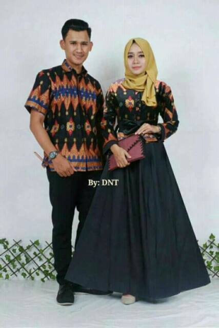 Sarimbit Batik Anggun Couple Sania Mawar ruffle - Warna Ungu, Tosca, pink, Biru, Kuning - M - L -XL