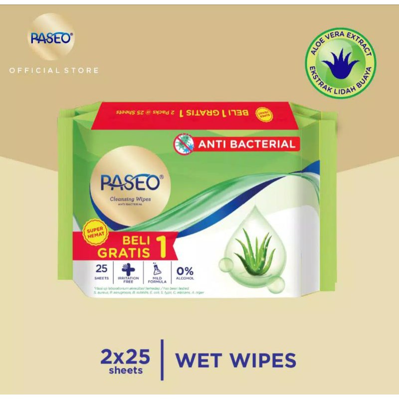 Paseo Tissue Basah Anti Bactetial 25 Sheets(Buy 1 Get 1 free)