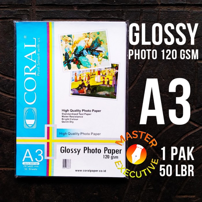 [Pak - 50 lembar] Coral Glossy Photo Paper A3 120 gsm 50 lbr / Kertas Foto Brosur