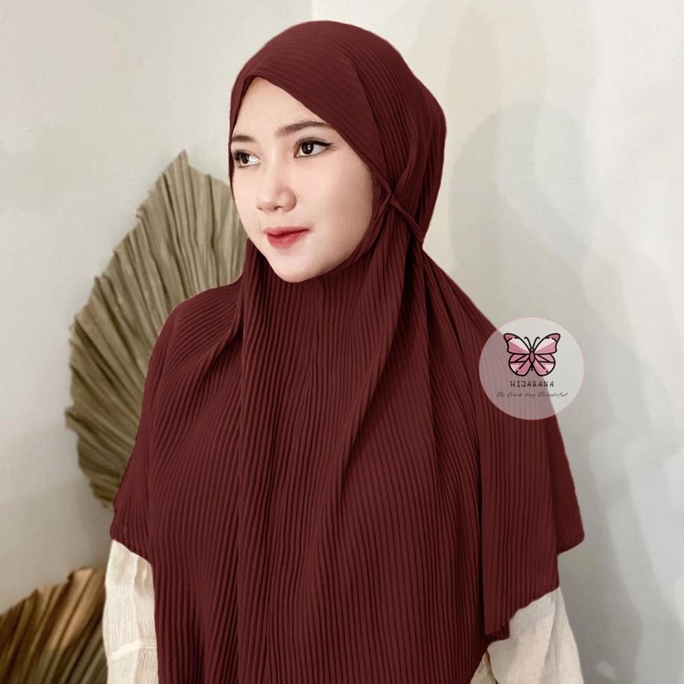 Hijab Bergo Plisket Ceruty Premium - Kerudung Instan Bergo Syari Full Plisket - Khimar Instan Bergo Syari