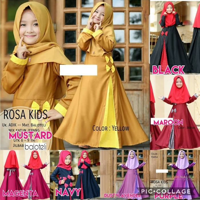 Rossa Kids Syari 6-9thn gamis maxi dress anak SD + jilbab - Emas