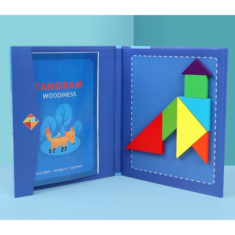 Mainan Edukasi Anak Brain Game Magnetic Puzzle Tangram Wooden Block - Magnetic Tangram Jigsaw puzzle