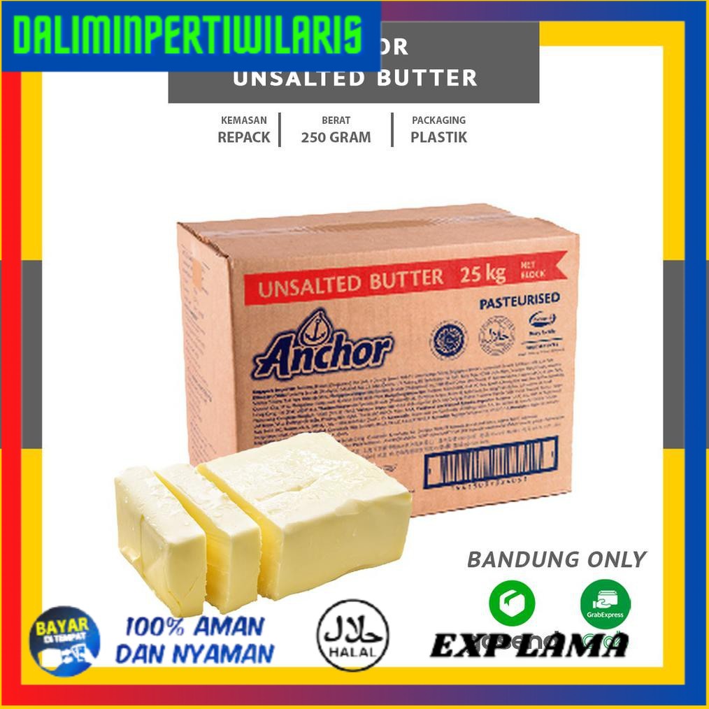 

BISA COD ANCHOR UNSALTED BUTTER 250GR - MENTEGA TAWAR - MENTEGA SAPI HALAL - MENTEGA IMPORT OLES