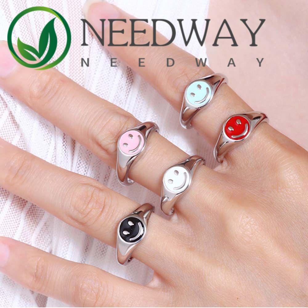 Needway  Simple Open Rings Cute Fashion Jewelry Finger Ring Dripping Oil Women Candy Color Funny Temperament Girls Smiley Face/Multicolor