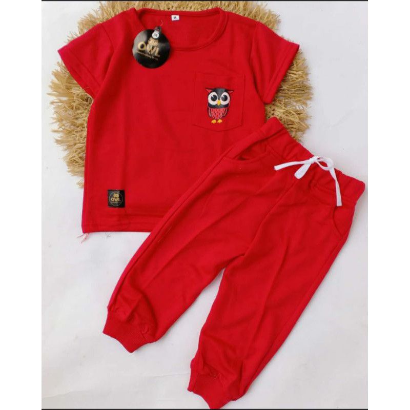 baju anak setelan anak Size 1-6 th Owl Set Jogger Setelan anak laki-laki perempuan piyama playset re