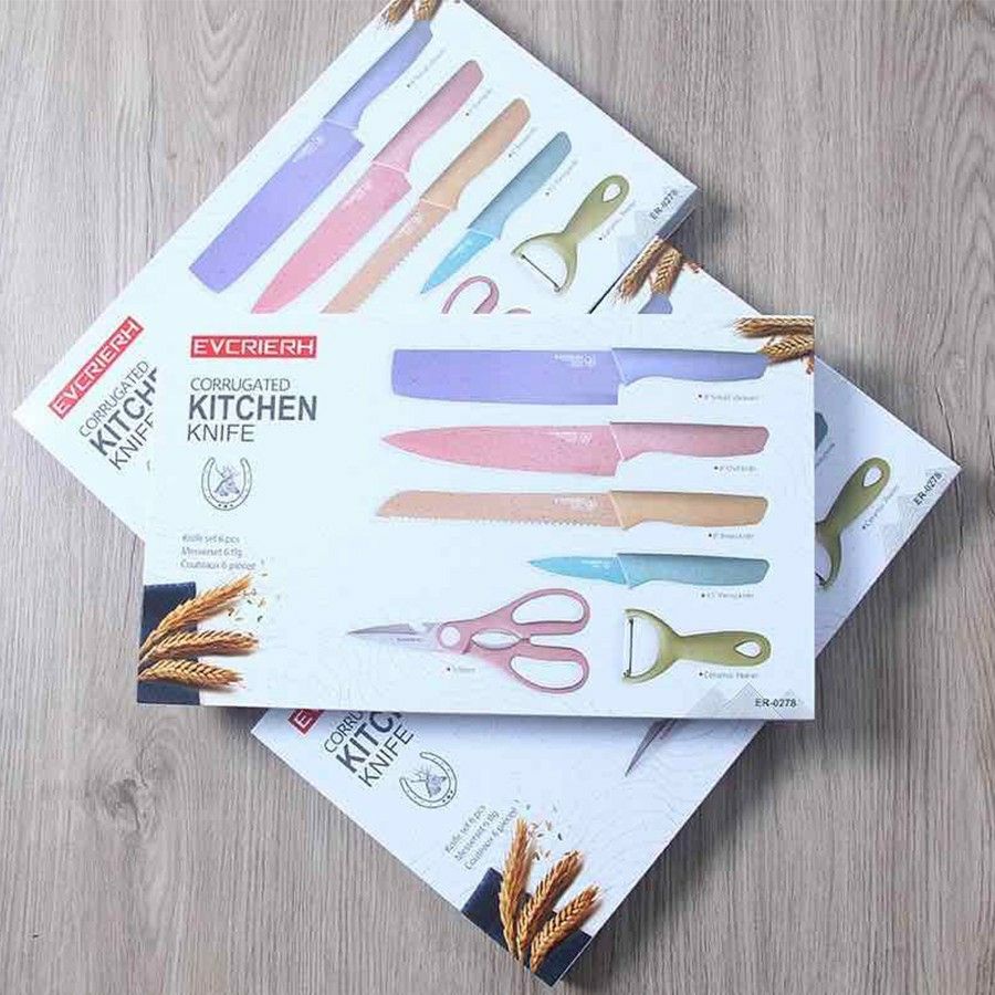 Jual EVCRIERH Corrugated Kitchen Knife Pisau set Rainbow 6in1