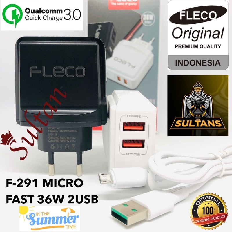 grosir charger tc fleco f291 micro 36w real ic fast charging 2usb