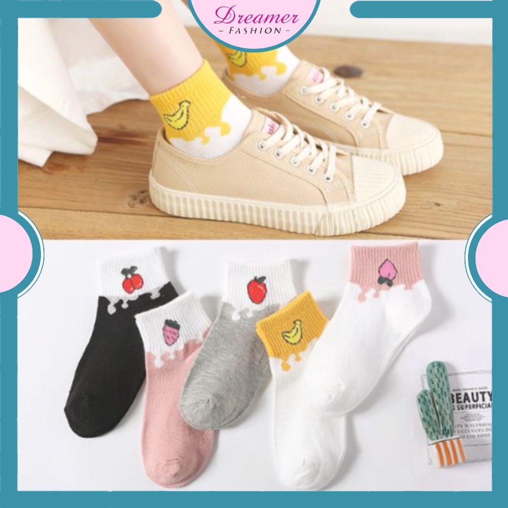 DF KK202 Kaos Kaki Wanita Motif Buah Kaos Kaki Karakter Unisex Tinggi Cute Socks Fruit Korean