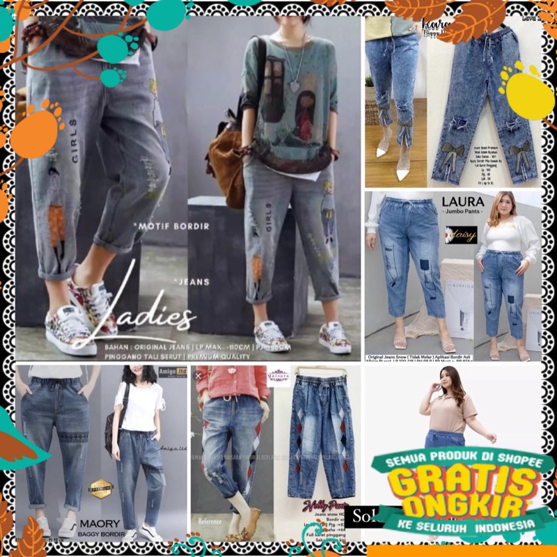 Slebew Citayem Fashion model kpop korean style / LADIES JEANS / CELANA JEANS WANITA BORDIR TERBARU /