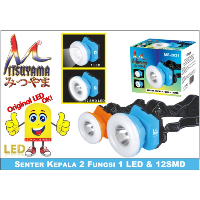 COD Senter kepala 2 fungsi 1 led &amp; 12 smd  mitsuyama MS-2031