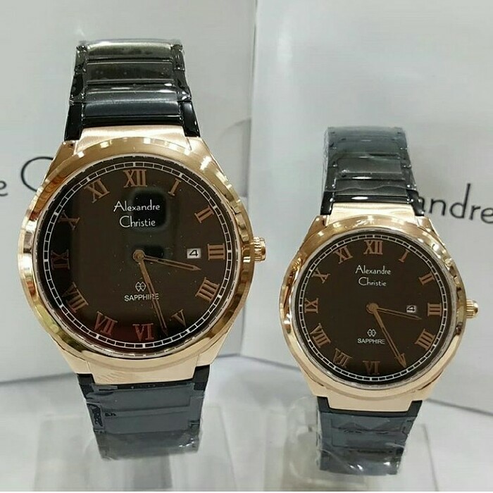 ALEXANDRE CHRISTIE WATCH AC 8538 COUPLE HARGA SATUAN SAPPHIRE ROSEGOLD BLACK