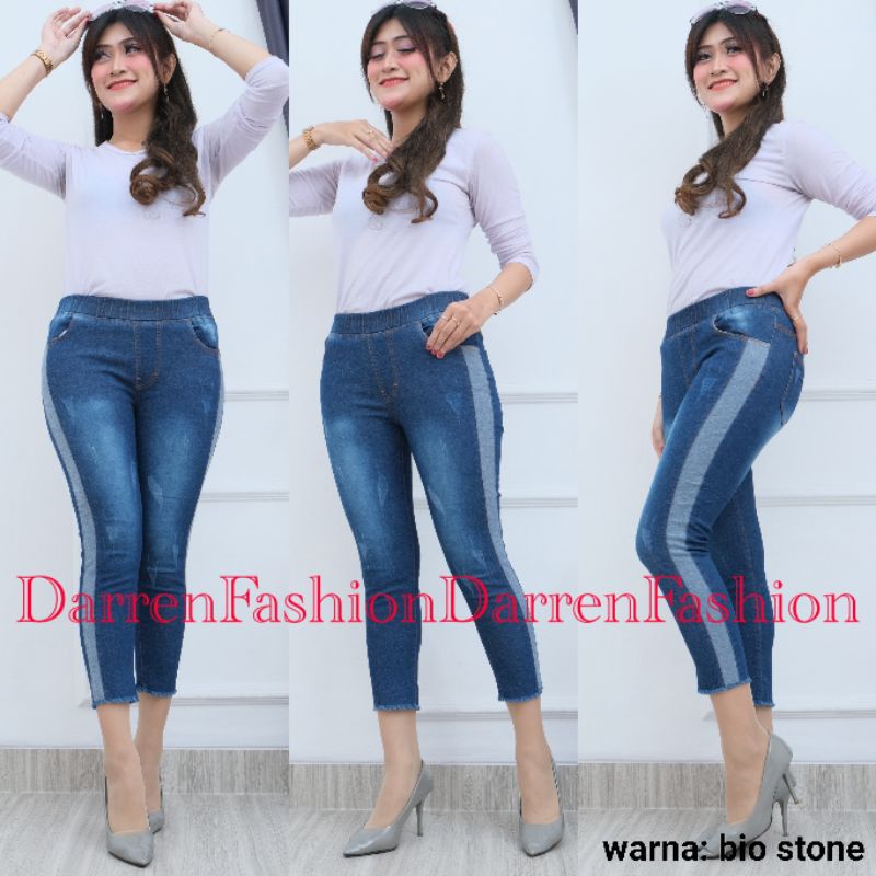 Celana Jeans Wanita 7/9 Onny Pinggang Karet Anti Begah Strech