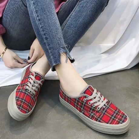 SEPATU CASUAL KETS CANVAS KANVAS SNEAKERS VINTAGE WANITA TERBARU IMPORT TALI WARNA MERAH DAN HITAM 