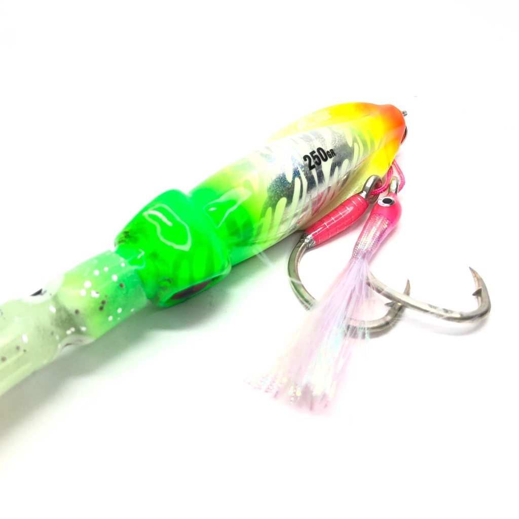 Umpan Lure Metal Jig Cumi 250gr GID The Angler Series + 2 Assist Douubble Hook GID 4/0