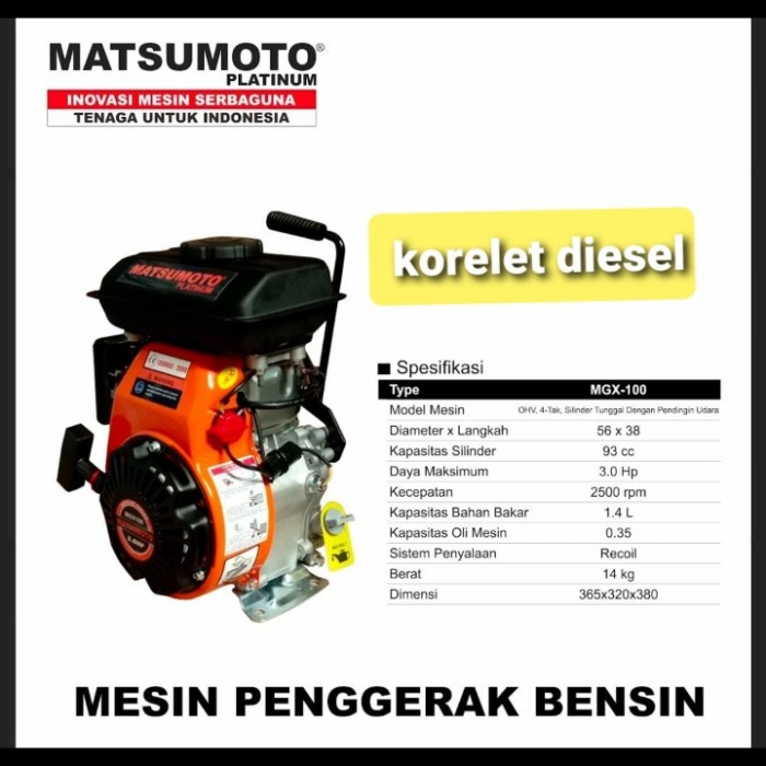 Mesin Pengerak Bensin 3HP Matsumoto MGX100 Gasoline engine 3HP