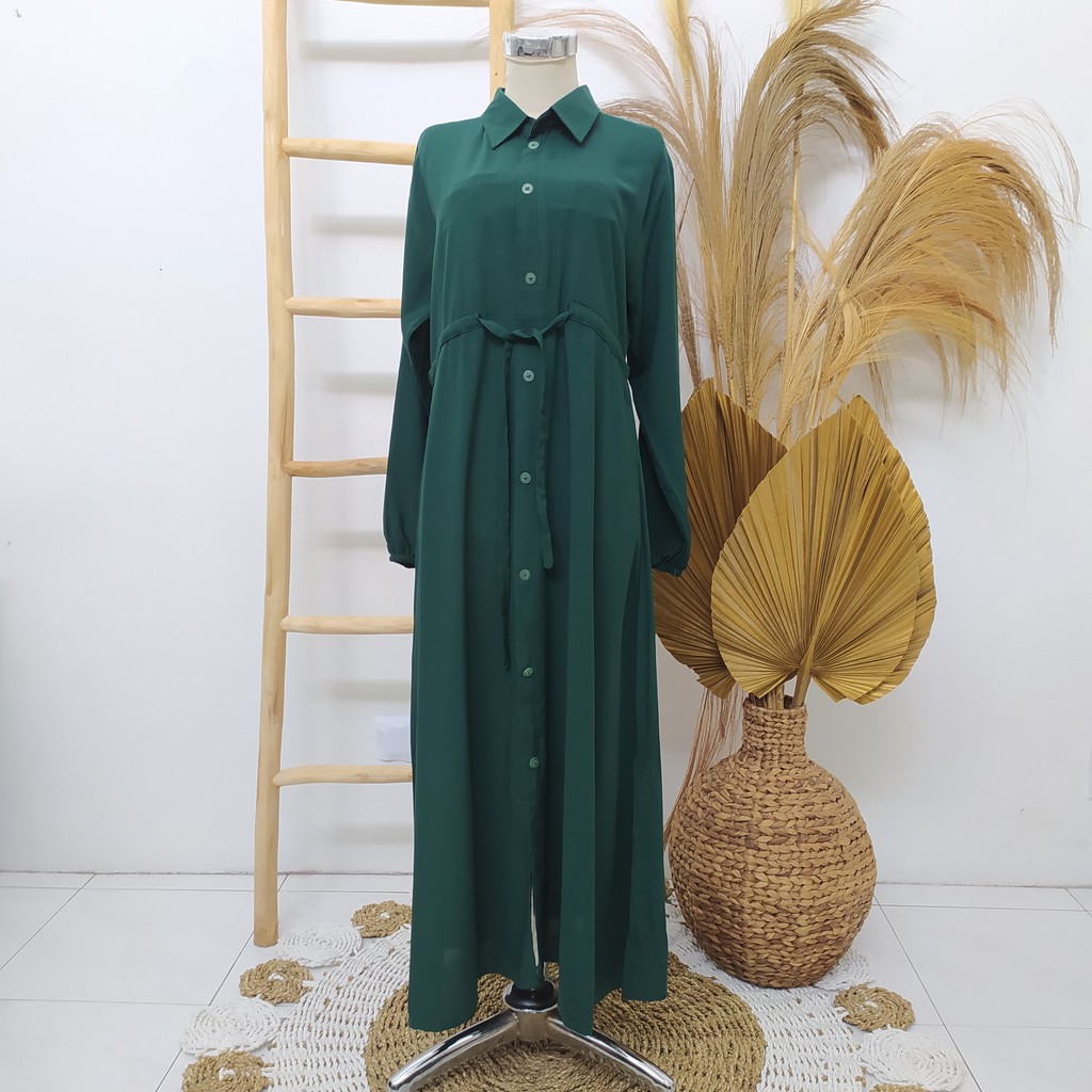Gamis Full Kancing Depan Busui Rayon Premium Polos Warna Hijau botol
