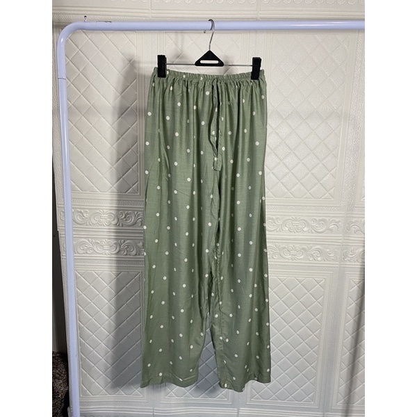 CELANA KULOT PANJANG WANITA TALI POLOS & MOTIF A031-Mint pulkadot besar