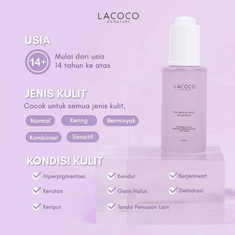 lacoco bakuchiol essence/chiolsen lacoco/essence lacoco original/essence wajah/anti aging/penuaan