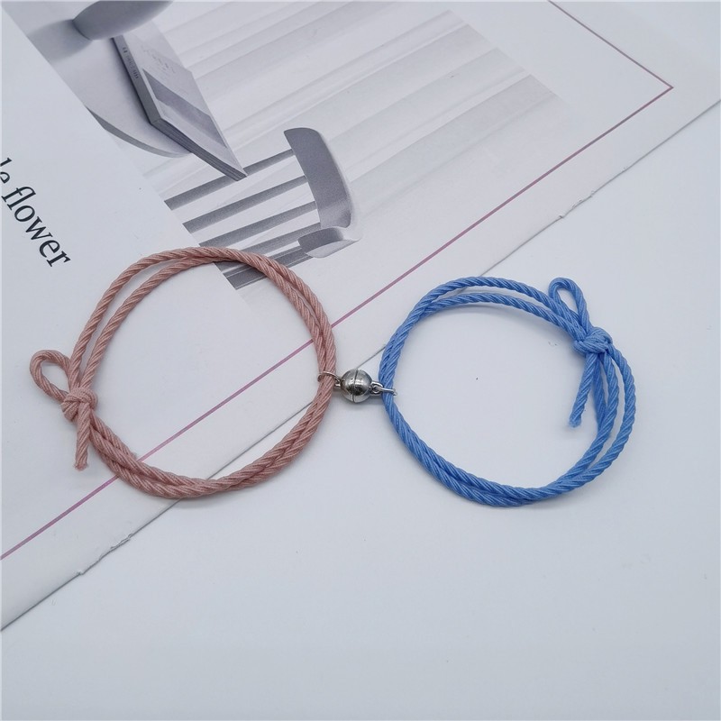 COD Gelang Serut Titanium Lapis emas permata Rantai Fashion Korea Gelang Wanita Aksesoris-magnet-Pink-Black