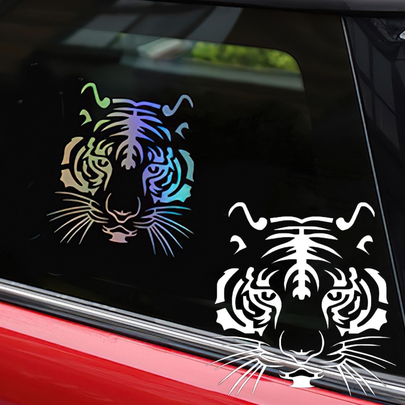 Stiker Vinyl Reflektif Laser Motif Harimau 14x15cm Untuk Mobil