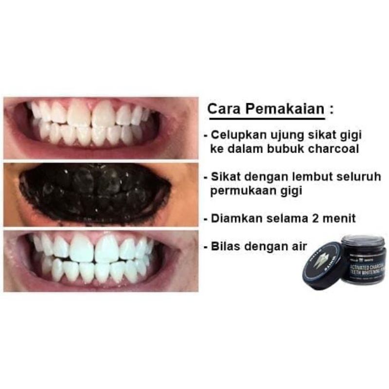 Pemutih Gigi Herbal Charcoal Powder Activated Teeth Whitening Arang Putih Gigi Murah Bagus