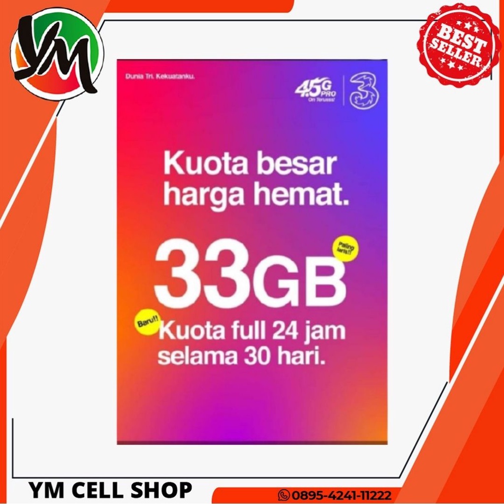 KUOTA DATA TRI LTE 33GB NASIONAL 24 JAM