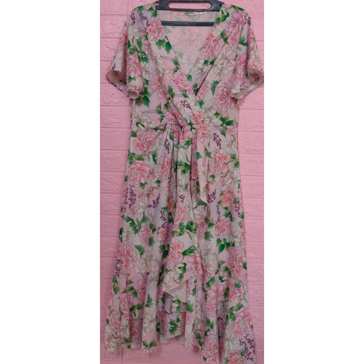 BAJU WANITA DRESS VINTAGE BAHAN KAIN SIFON TEBAL PRELOVE LIKE NEW MOTIF BUNGA