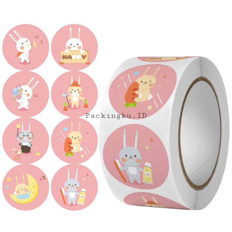 [Kecil 2.5cm] Sticker Label Thank You | Segel Roll 500 pc-daily Rabbit